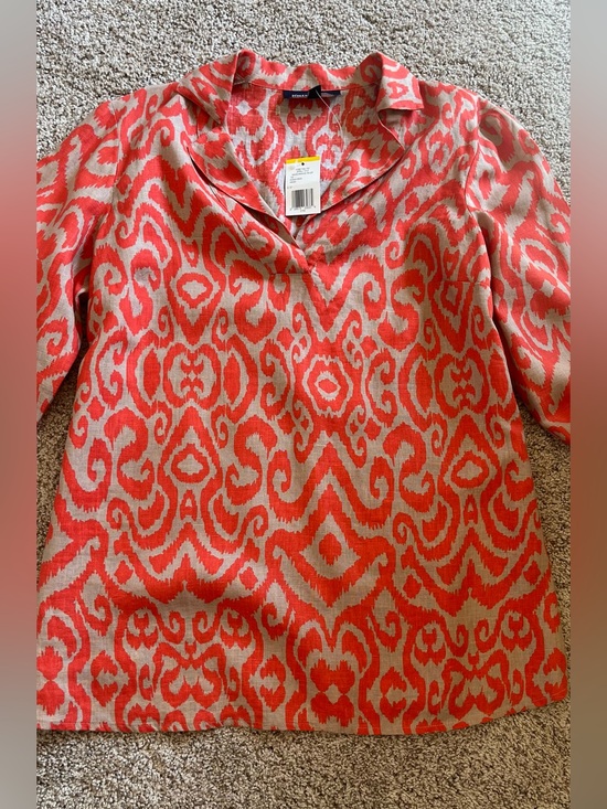 Jones New York Tops - Jones New York Coral and Beige Patterned linen  tunic